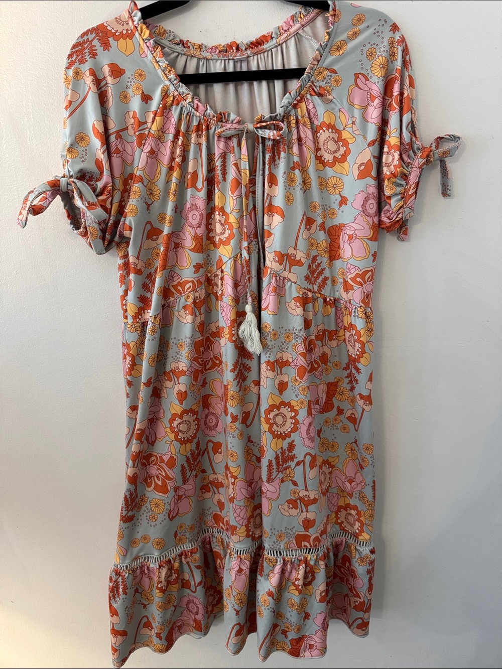 Boho Floral Tie-Front Sundress in Orange & Pink - Picture 2 of 5
